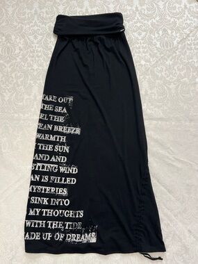 Black Maxi Skirt/Dress/Swimsuit Coverup with Text Graphic -Sz M
